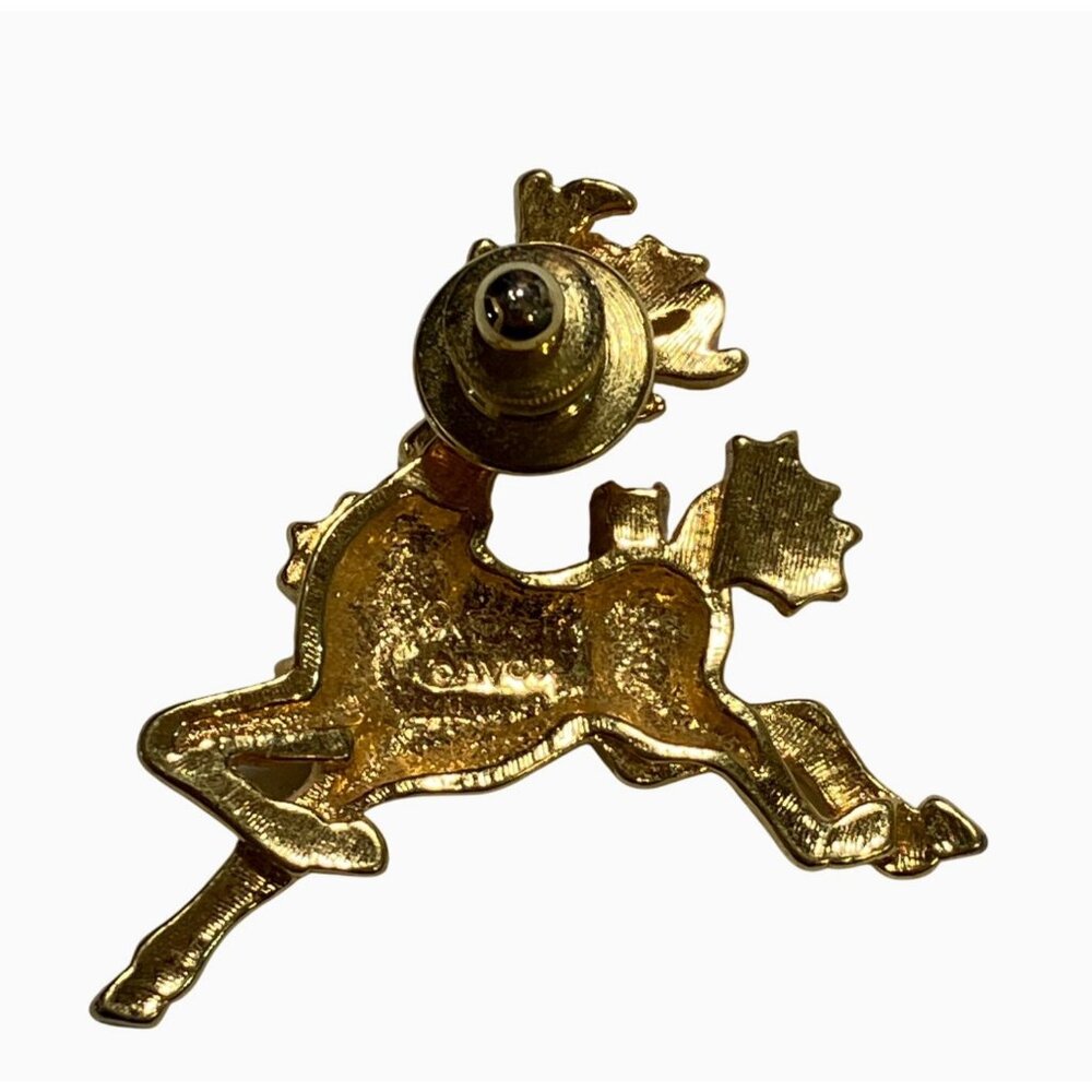 Avon Vintage Reindeer Pin Brooch Gold Tone With Red & Green Enamel Accents - Picture 3 of 6